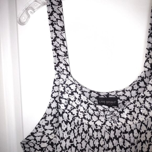 Lane Bryant Black White Top 3 Tiers Ruffles Strappy Chiffon Sequins Neckline 26W - Picture 5 of 9